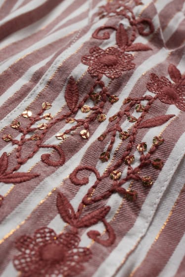 Filles - Robe - à rayures - bordeaux