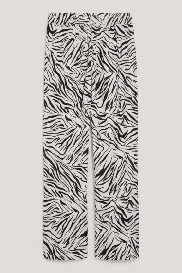 Dámské - Lněné kalhoty - mid waist - regular fit - se vzorem - krémově bílá