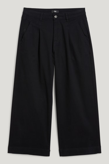 Dámské - Plátěné kalhoty - high waist - wide leg - černá