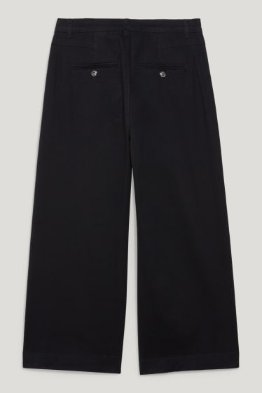 Dámské - Plátěné kalhoty - high waist - wide leg - černá