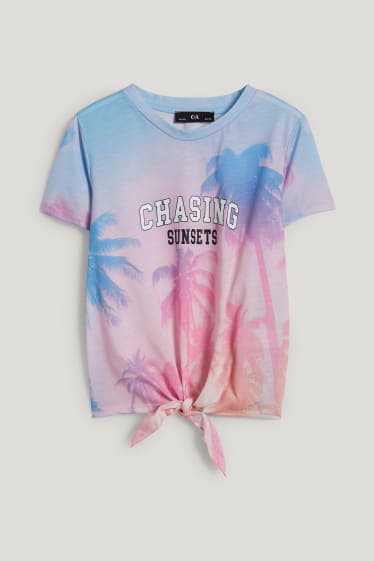 Kids Girls - Kurzarmshirt mit Knotendetail - rosa