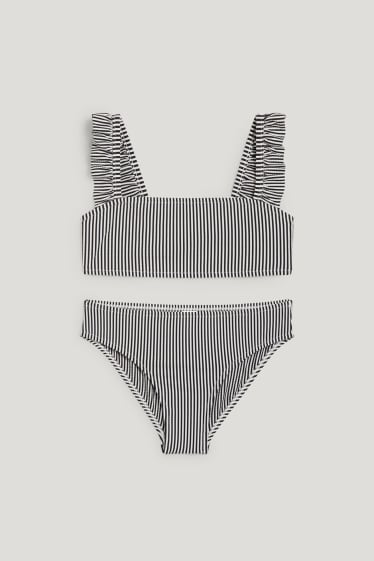 Kids Girls - Bikini - LYCRA® XTRA LIFE™ - 2 teilig - gestreift - schwarz / weiss