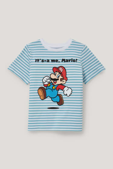 Toddler Boys - Super Mario - Kurzarmshirt - gestreift - weiß / hellblau