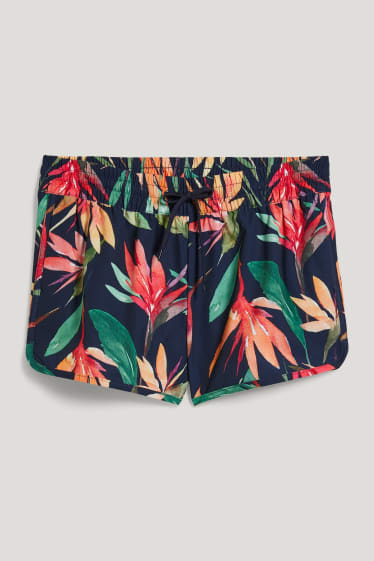 Damen - Badeshorts - geblümt - dunkelblau