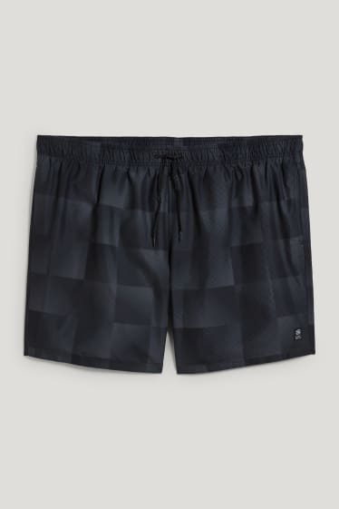 Herren XL - Badeshorts - kariert - schwarz