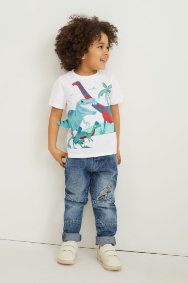 Batolata chlapci - Multipack 2 ks - motiv dinosaura a bagru - tričko s krátkým rukávem - modrá/bílá