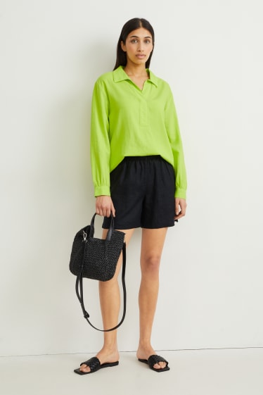 Mujer - Blusa - mezcla de lino - verde claro