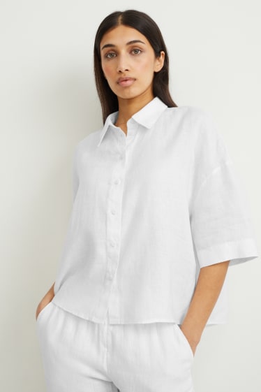 Damen - Leinenbluse - weiss