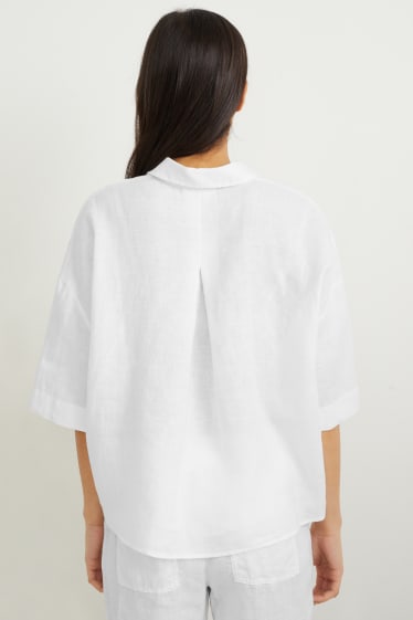 Damen - Leinenbluse - weiss
