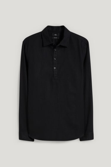 Home - Camisa - regular fit - coll kent - barreja de lli - negre