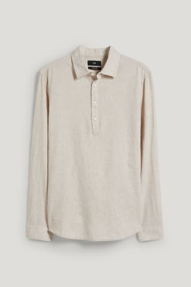 Men - Shirt - regular fit - Kent collar - linen blend - beige