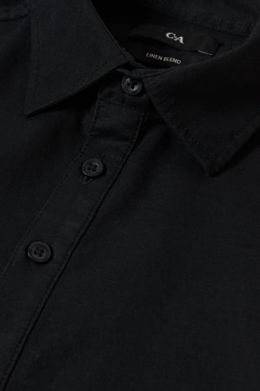 Uomo - Camicia - regular fit - colletto all’italiana - misto lino - nero