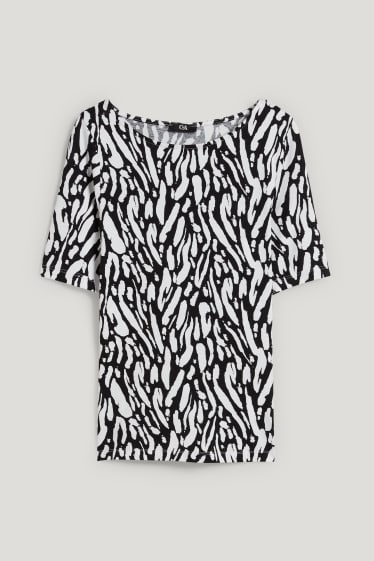 Dames - T-shirt - met patroon - zwart / wit