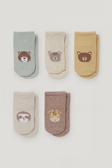 Baby Boys - Confezione da 5 - animali - calzini corti con motivo per neonati - verde chiaro