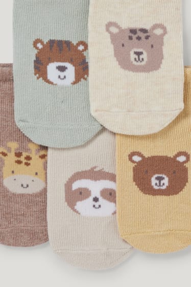 Baby Boys - Confezione da 5 - animali - calzini corti con motivo per neonati - verde chiaro