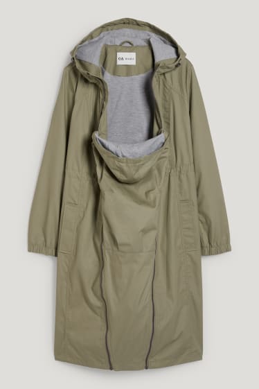Femmes - Parka de grossesse à capuche avec empiècement porte-bébé - kaki