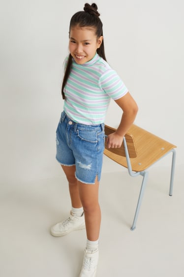 Dívčí - Tričko s krátkým rukávem - pruhované - mátově zelená