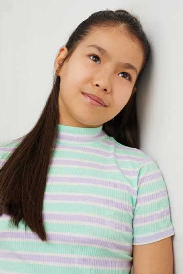 Dívčí - Tričko s krátkým rukávem - pruhované - mátově zelená