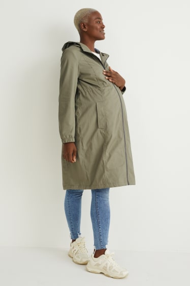 Femmes - Parka de grossesse à capuche avec empiècement porte-bébé - kaki