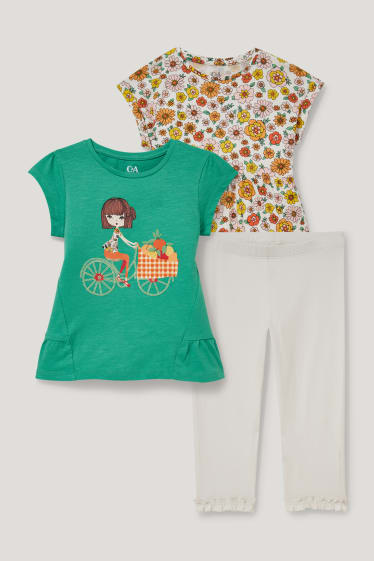 Niñas - Set - 2 camisetas de manga corta y leggings - 3 piezas - verde
