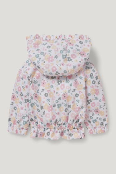 Miminka holky - Bunda s kapucí pro miminka - s květinovým vzorem - krémově bílá