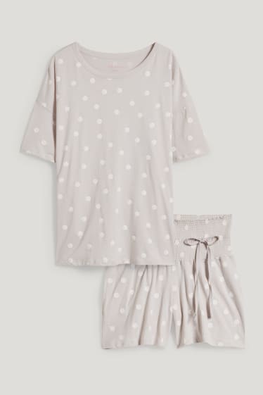 Damen - Still-Shorty-Pyjama - gepunktet - hellgrau