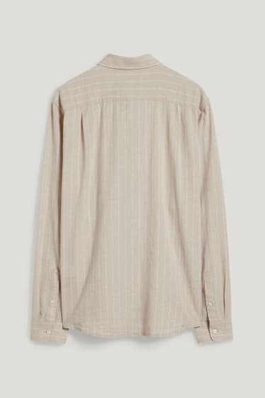 Men - Košile - regular fit - kent - lněná směs - pruhovaná - light beige