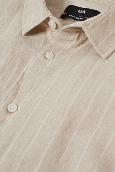 Men - Košile - regular fit - kent - lněná směs - pruhovaná - light beige