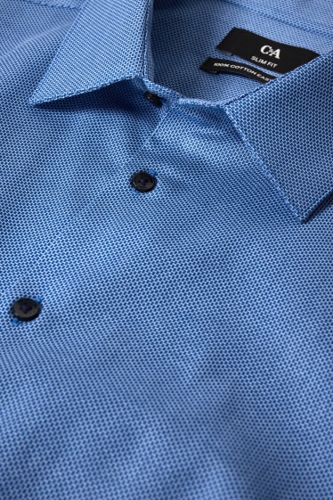 Uomo - Camicia business - slim fit - collo all'italiana - facile da stirare - fantasia - blu