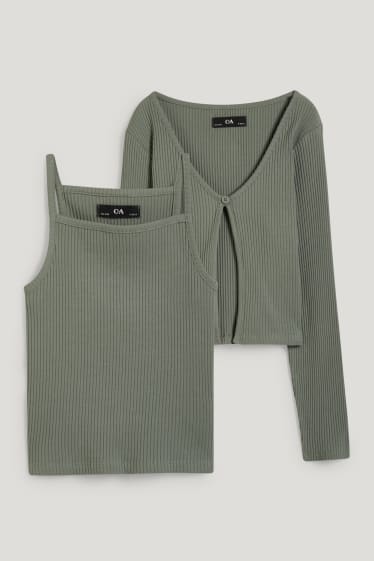 Filles - Ensemble - débardeur et gilet en maille - 2 pièces - vert