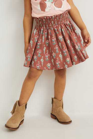 Niñas - Falda - de flores - marrón