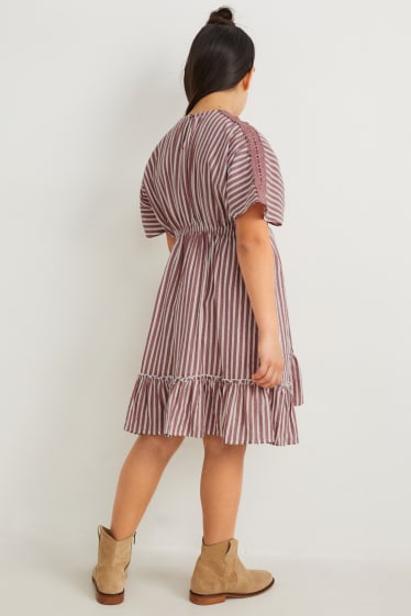 Filles - Robe - à rayures - bordeaux