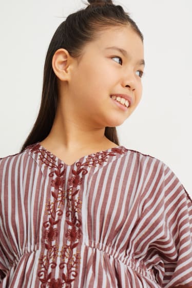 Filles - Robe - à rayures - bordeaux
