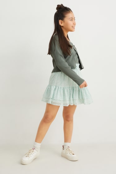 Filles - Ensemble - débardeur et gilet en maille - 2 pièces - vert