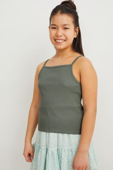 Filles - Ensemble - débardeur et gilet en maille - 2 pièces - vert