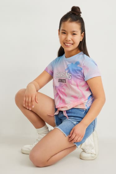 Kids Girls - Kurzarmshirt mit Knotendetail - rosa