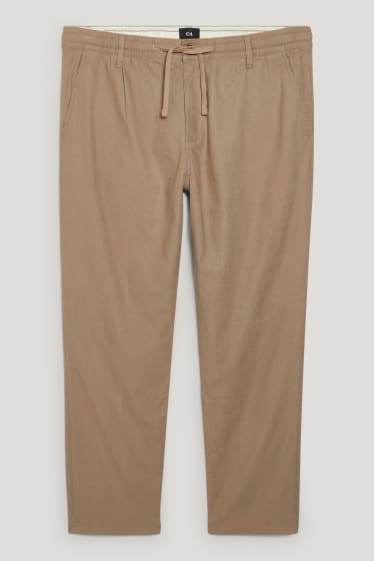 Mężczyźni XL - Chinosy - tapered fit - miks z lnem - jasnobrązowy