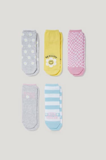 Kids Girls - Set van 5 paar - madeliefjes - sneakersokken met motief - geel