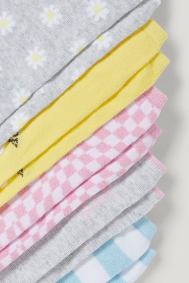 Kids Girls - Set van 5 paar - madeliefjes - sneakersokken met motief - geel
