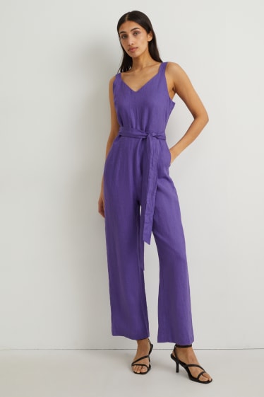 Dames - Linnen jumpsuit - paars
