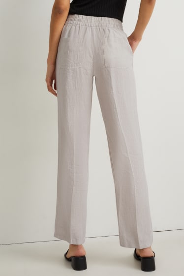 Dámské - Lněné kalhoty basic- - mid waist - regular fit - světle béžová