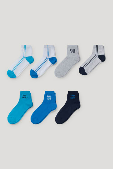 Bambini: - Confezione da 7 - scritta - calzini con motivi - blu