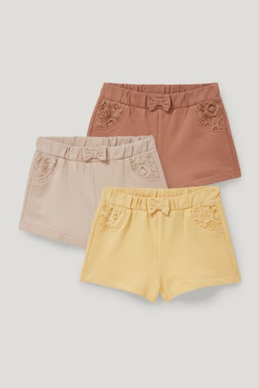 Baby Girls - Multipack 3 perechi - pantaloni scurți de trening bebeluși - bej
