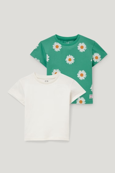Małe dziewczynki - Wielopak, 2 szt. - koszulka z krótkim rękawem - biały / zielony