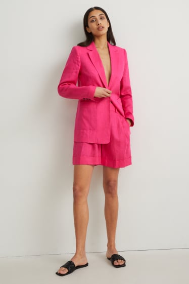 Dámské - Business lněné šortky - high waist - růžová