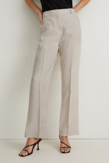 Femmes - Pantalon de lin de bureau - high waist - coupe droite - beige clair