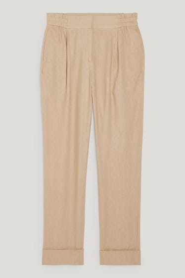 Donna - Pantaloni di stoffa - vita alta - tapered fit - misto lino - beige