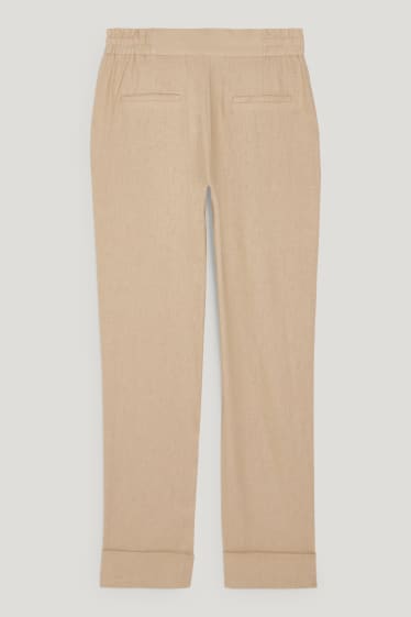 Donna - Pantaloni di stoffa - vita alta - tapered fit - misto lino - beige