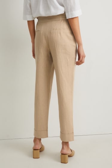 Donna - Pantaloni di stoffa - vita alta - tapered fit - misto lino - beige