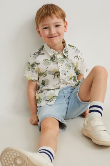 Toddler Boys - Dino - Hemd - Leinen-Mix - weiß